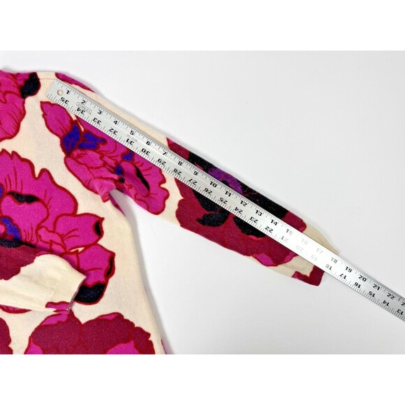 Talbots Audrey Pure Cashmere Sweater Womens Petite Pink Ivory Floral Luxe Knit - Picture 8 of 10